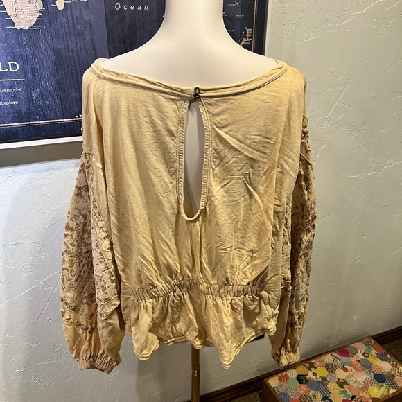 Free People cropped tan top with patchwork design - Picture 7 of 14